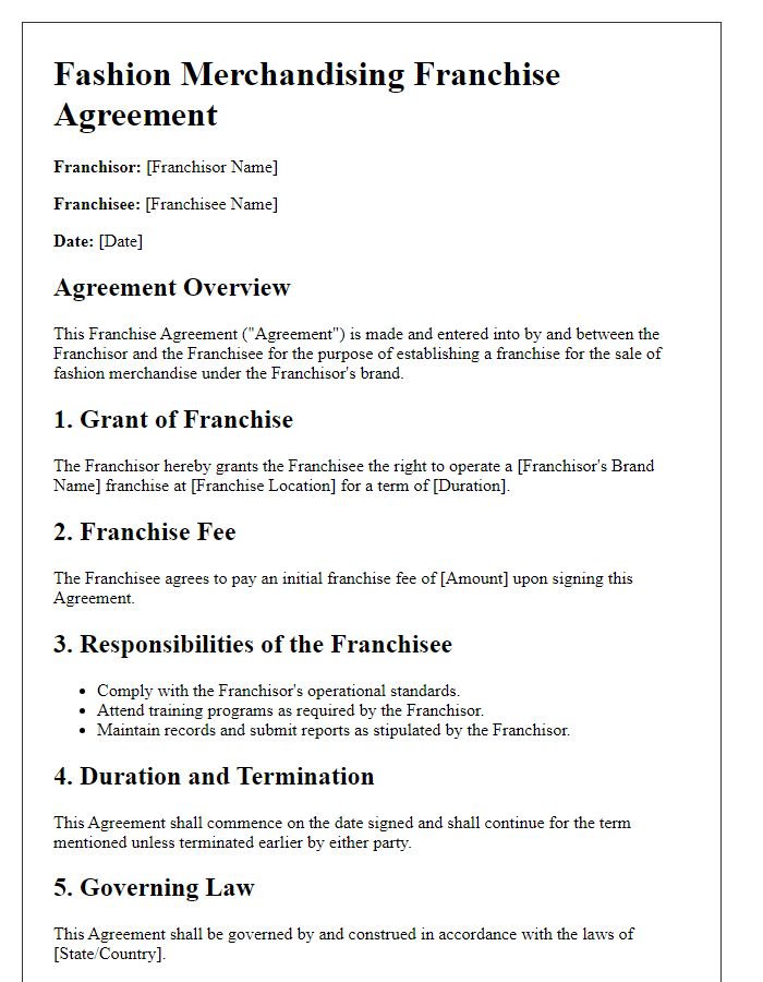 Letter template of Fashion Merchandising Franchise Agreement