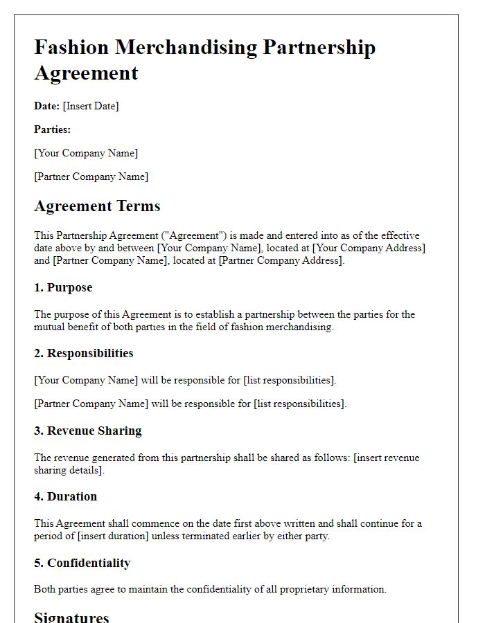 Letter template of Fashion Merchandising Partnership Agreement