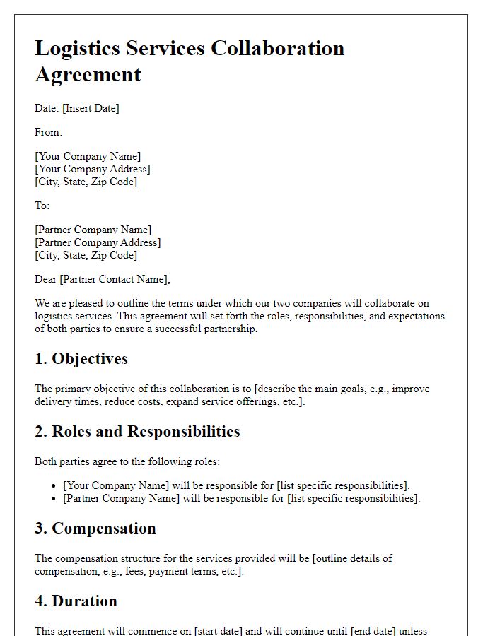 Letter template of logistics services collaboration agreement