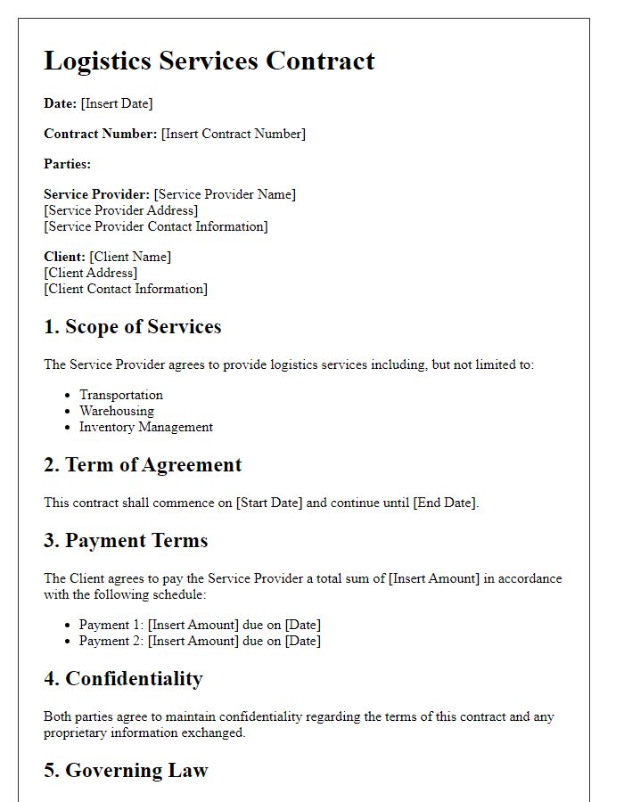 Letter template of logistics services contract