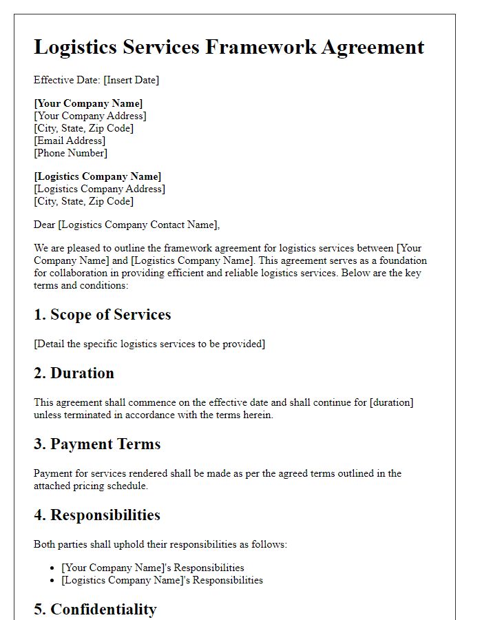 Letter template of logistics services framework agreement