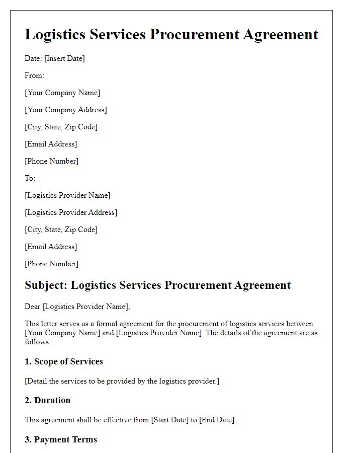 Letter template of logistics services procurement agreement