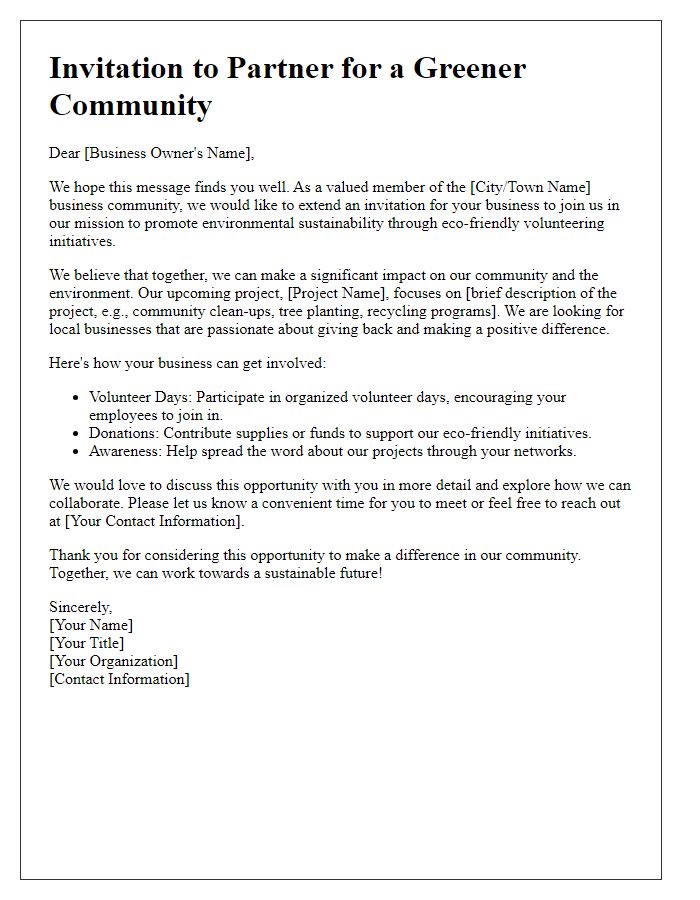 Letter template of engaging local businesses in eco-friendly volunteering.