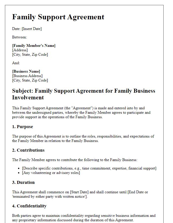 Letter template of Family Support Agreement for Family Business Involvement