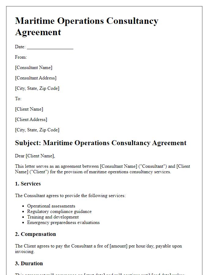 Letter template of maritime operations consultancy agreement