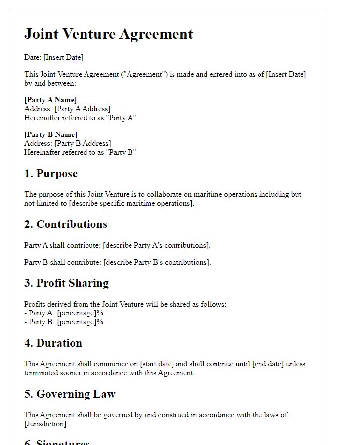 Letter template of maritime operations joint venture agreement