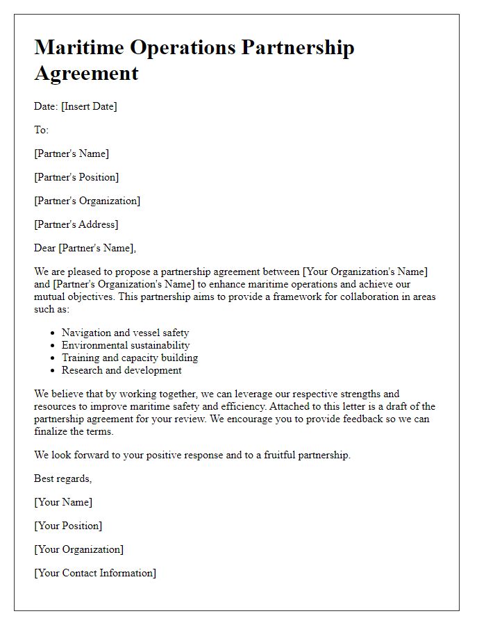 Letter template of maritime operations partnership agreement