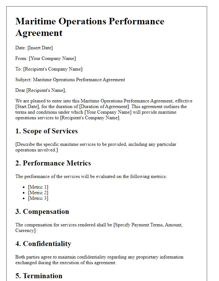 Letter template of maritime operations performance agreement