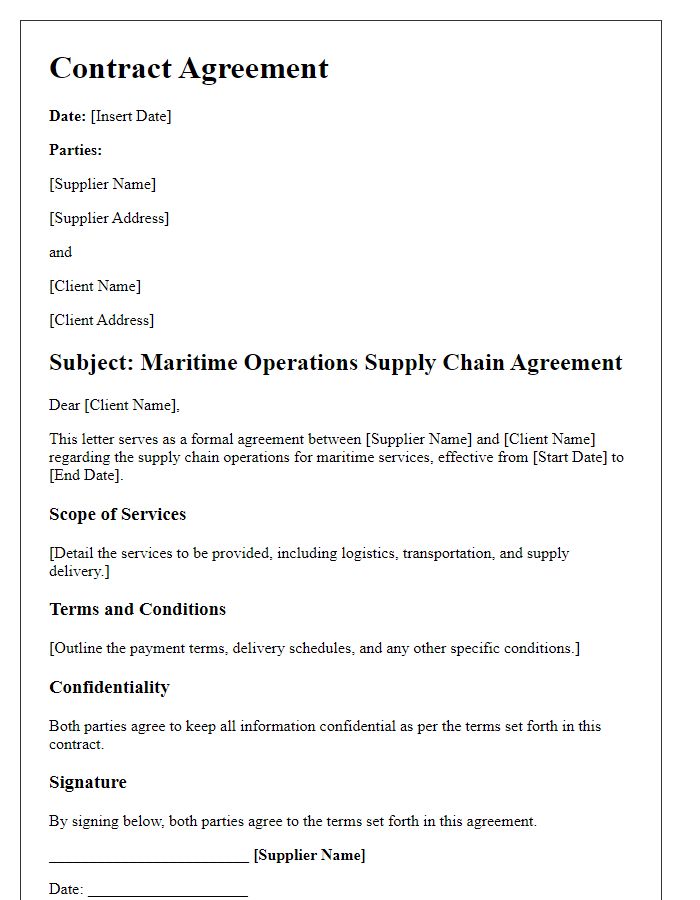 Letter template of maritime operations supply chain contract