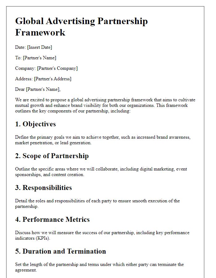 Letter template of global advertising partnership framework