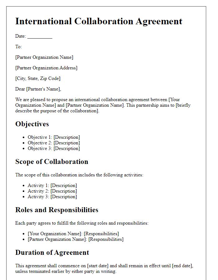 Letter template of international collaboration agreement