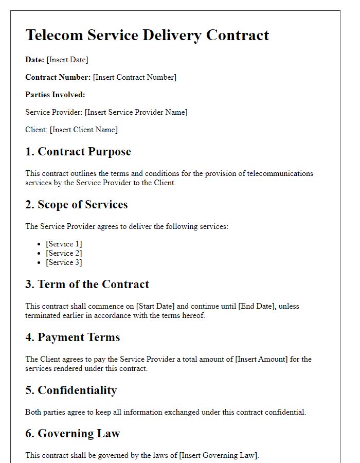 Letter template of telecom service delivery contract