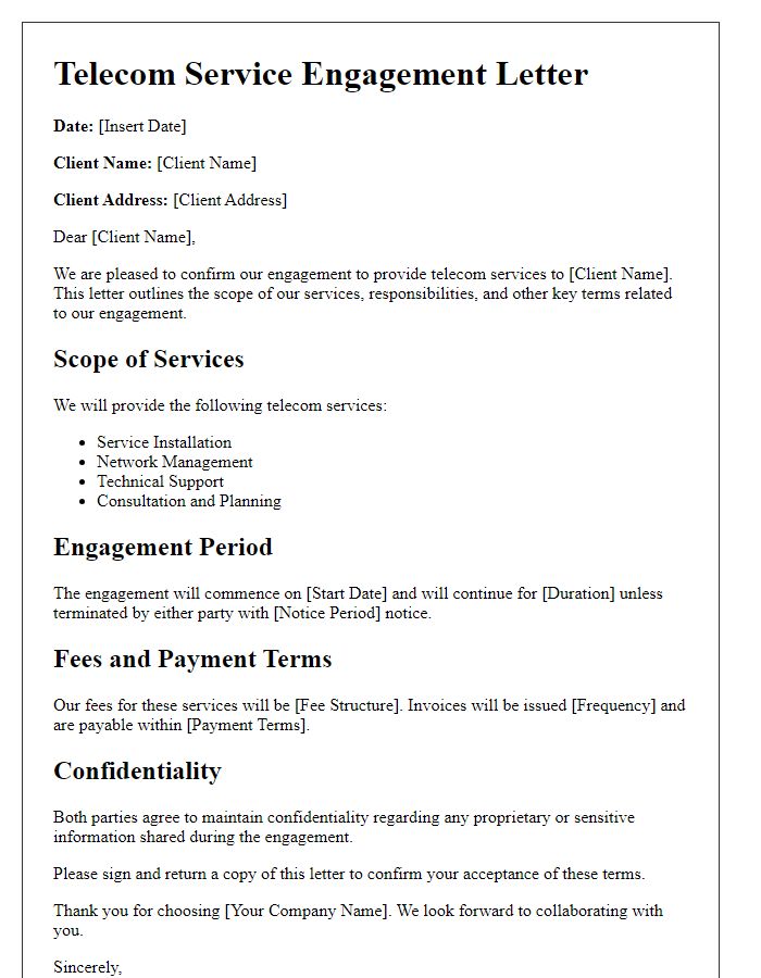 Letter template of telecom service engagement letter