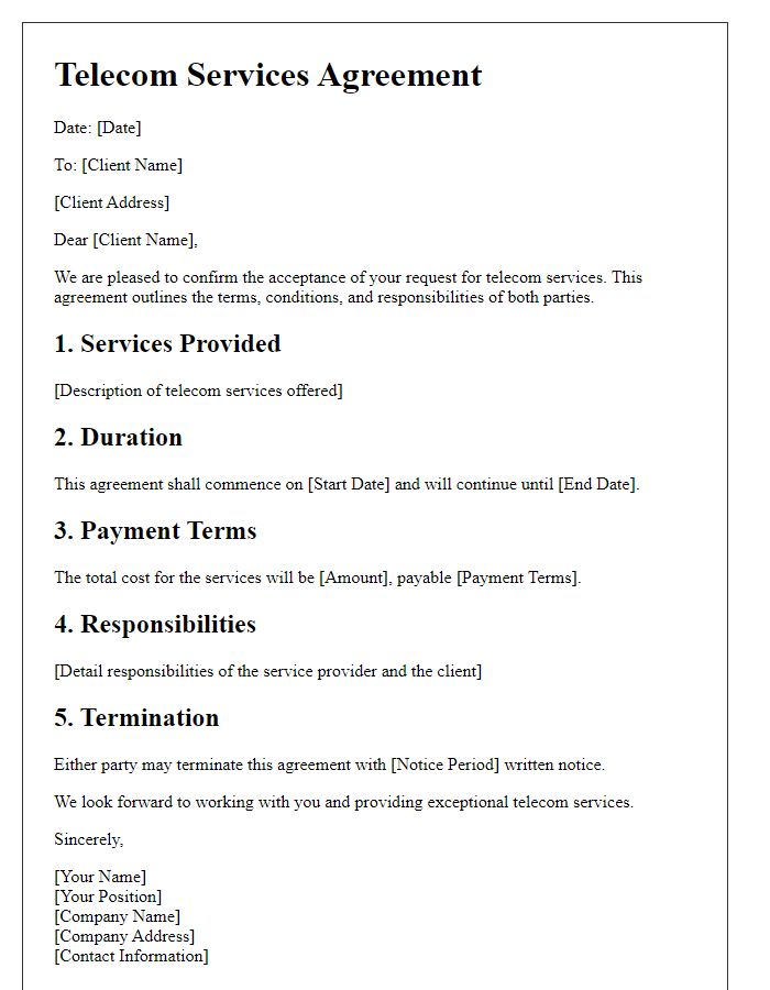 Letter template of telecom services agreement