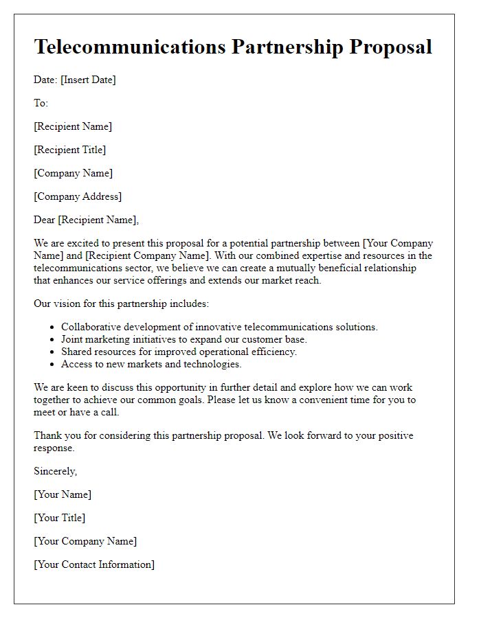 Letter template of telecommunications partnership proposal