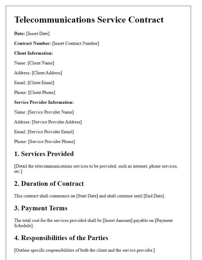 Letter template of telecommunications service contract