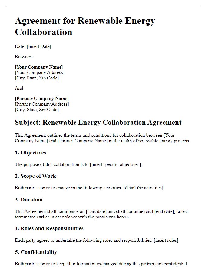 Letter template of Agreement for Renewable Energy Collaboration