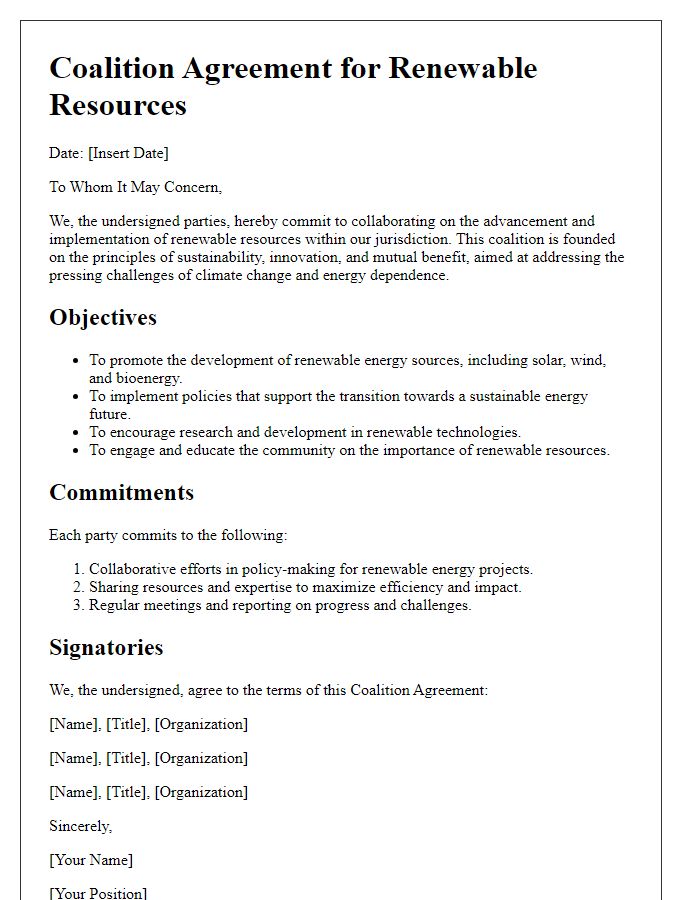 Letter template of Coalition Agreement for Renewable Resources