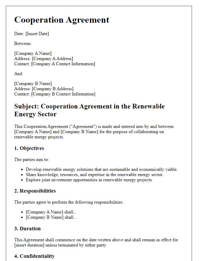 Letter template of Cooperation Agreement in Renewable Energy Sector