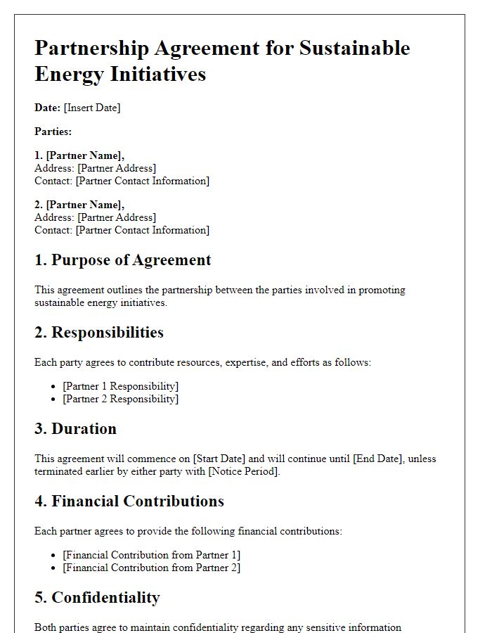 Letter template of Partnership Agreement in Sustainable Energy Initiatives