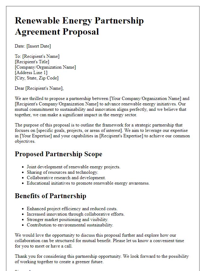 Letter template of Renewable Energy Partnership Agreement Proposal