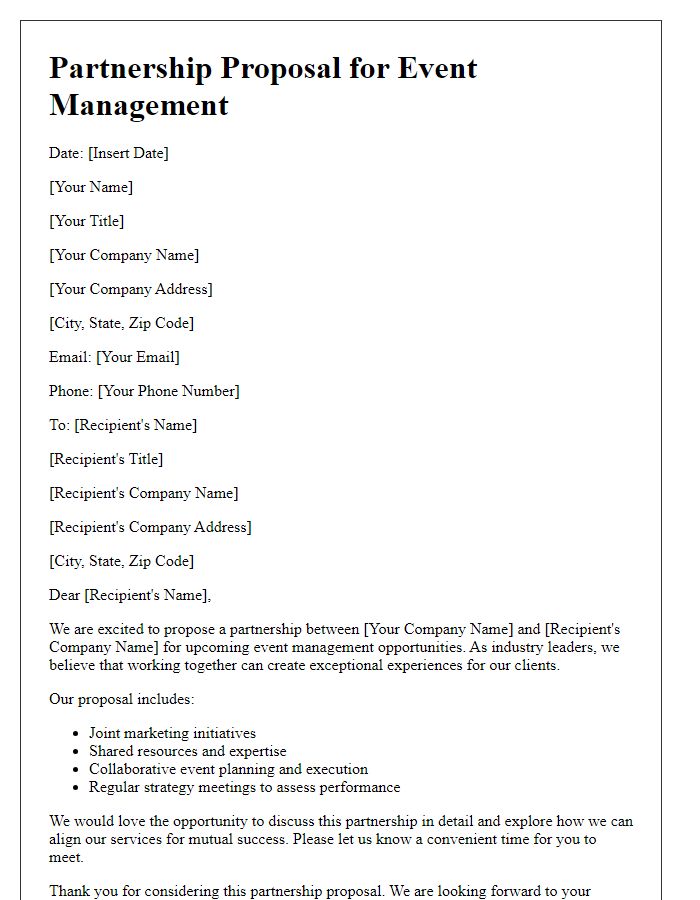 Letter template of Event Management Partnership