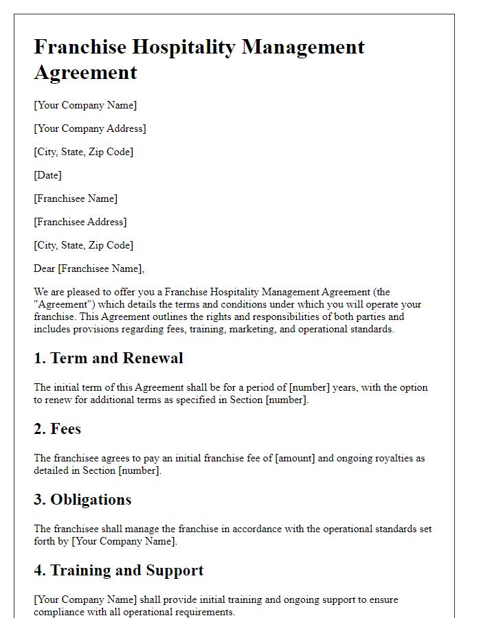 Letter template of Franchise Hospitality Management Agreement