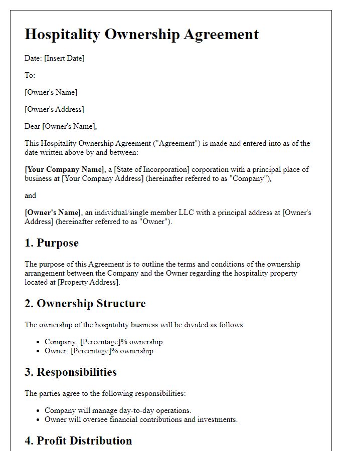 Letter template of Hospitality Ownership Agreement