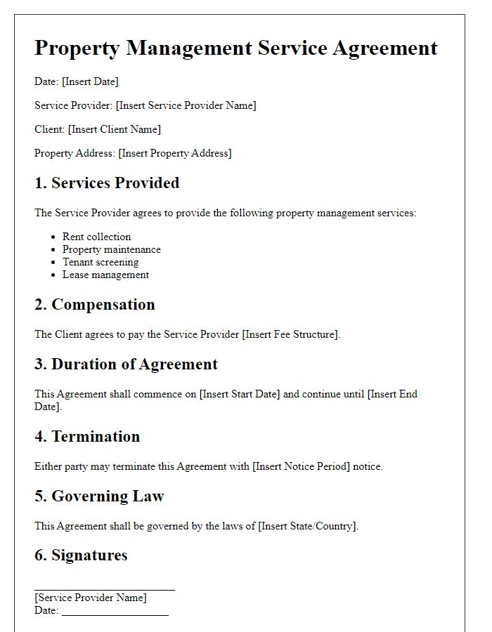 Letter template of Property Management Service Agreement