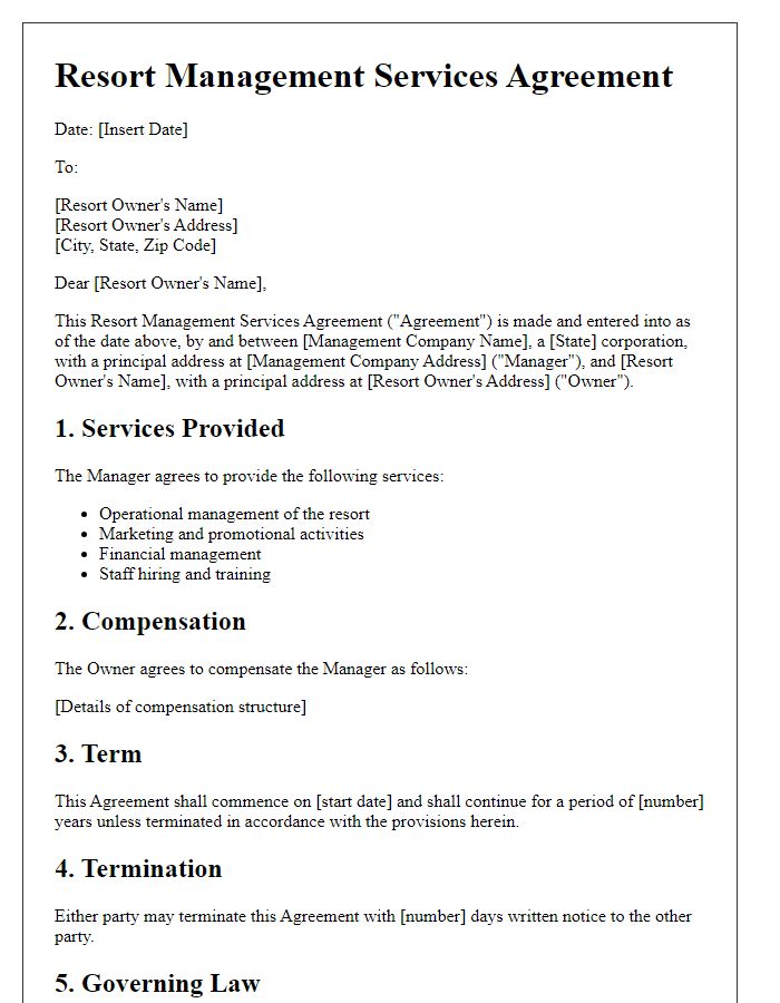 Letter template of Resort Management Services Agreement