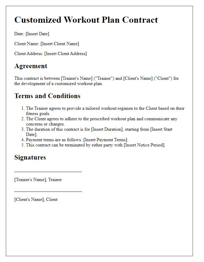 Letter template of Customized Workout Plan Contract