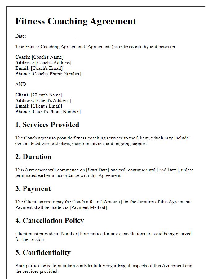 Letter template of Fitness Coaching Agreement