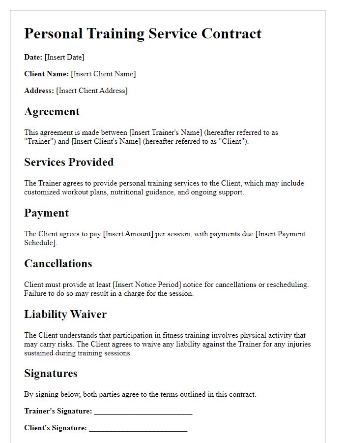 Letter template of Personal Training Service Contract