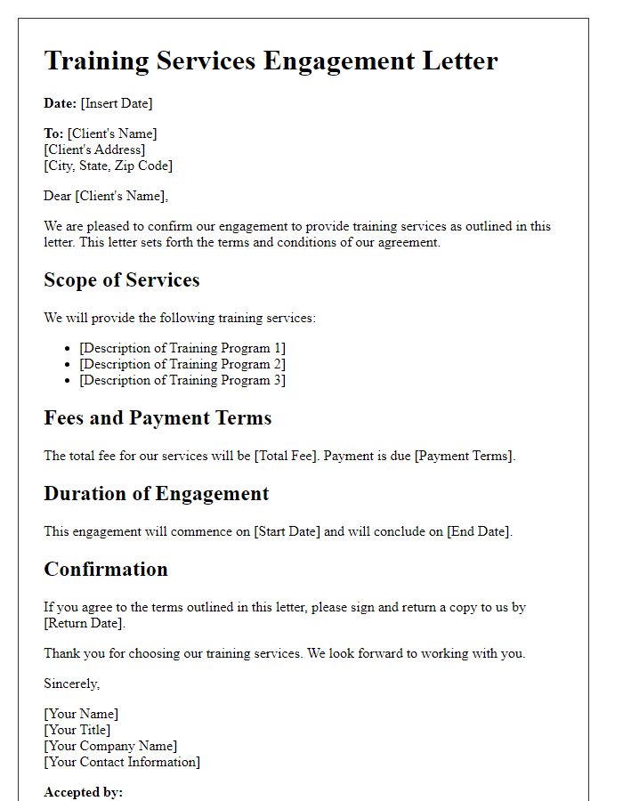 Letter template of Training Services Engagement Letter