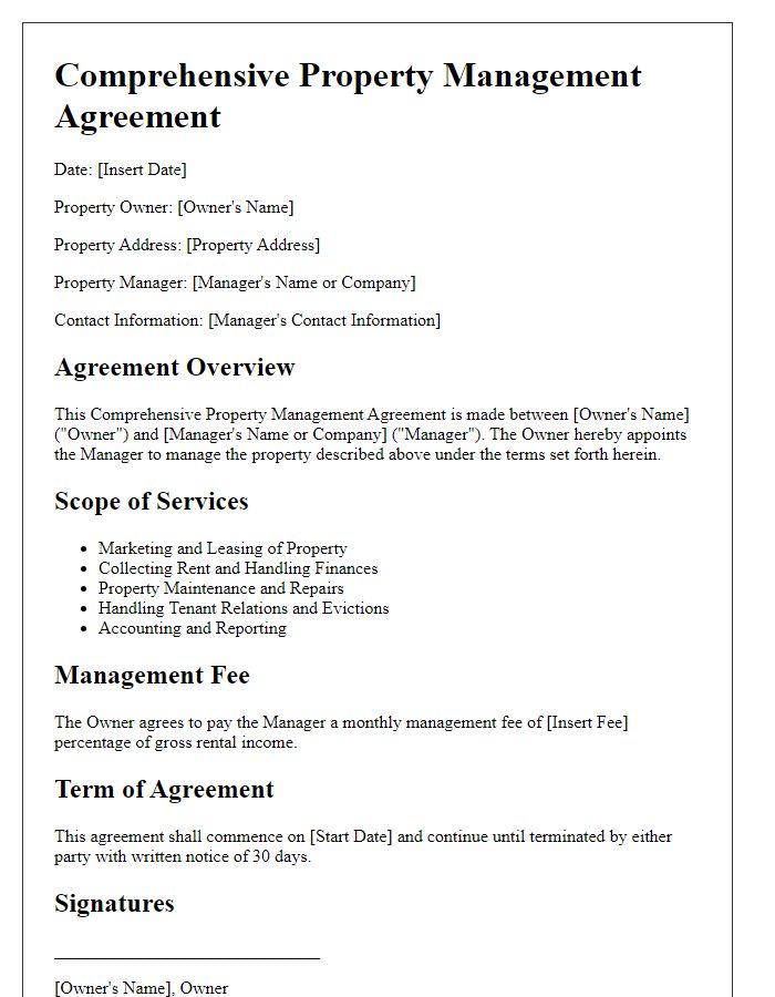 Letter template of comprehensive property management agreement