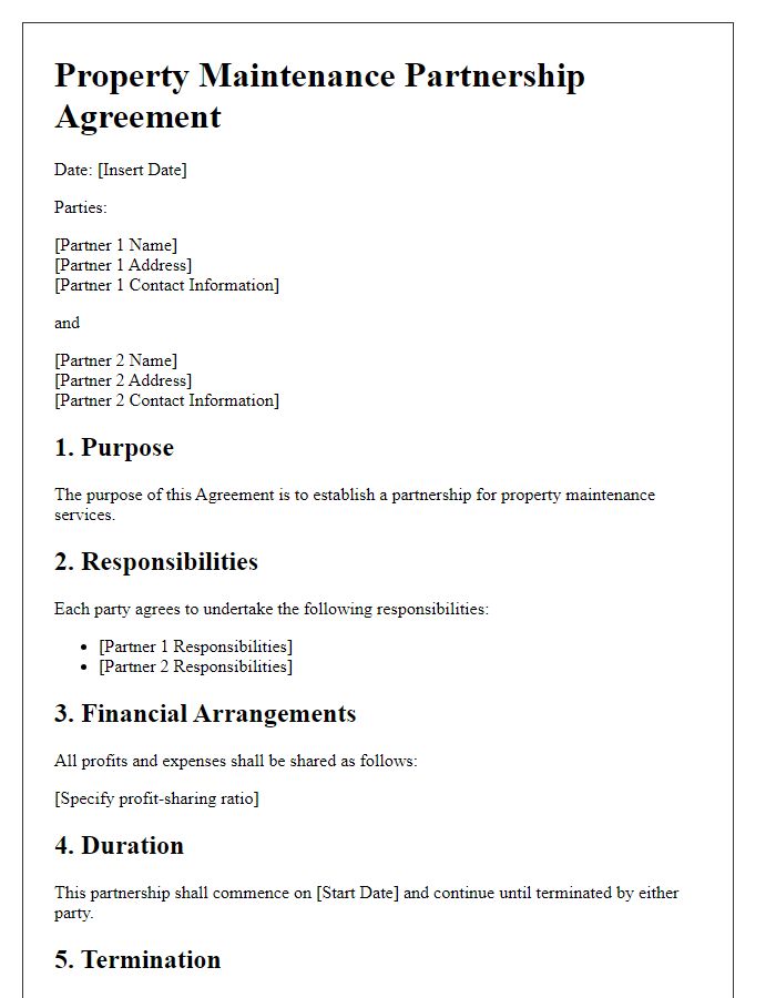 Letter template of property maintenance partnership agreement