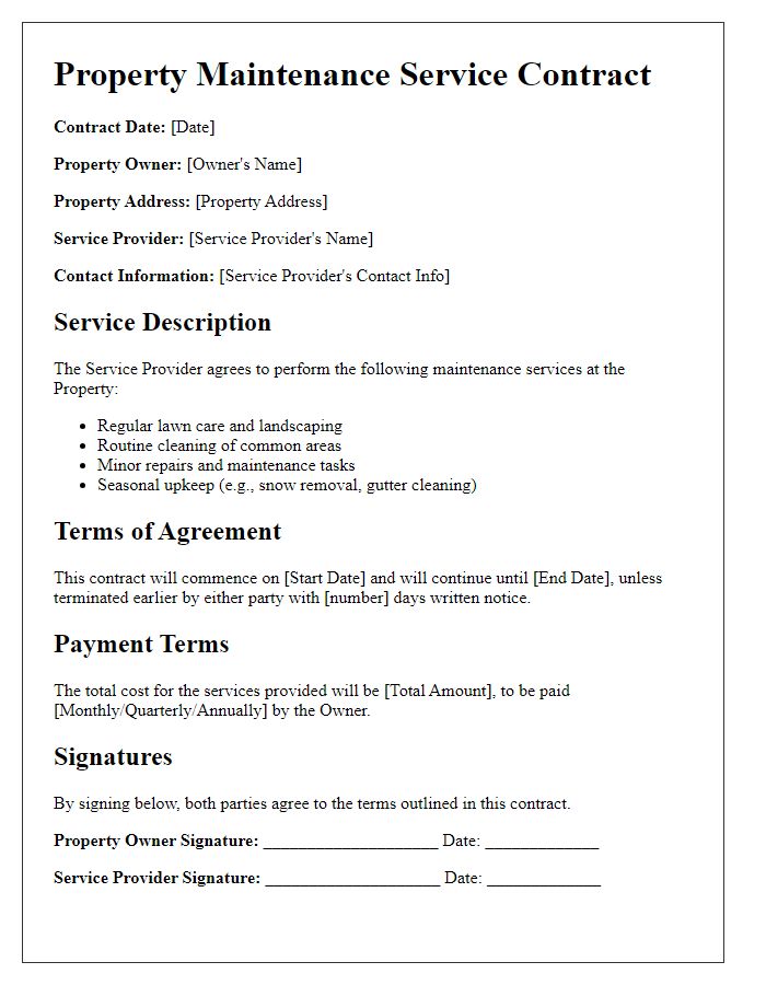 Letter template of property maintenance service contract