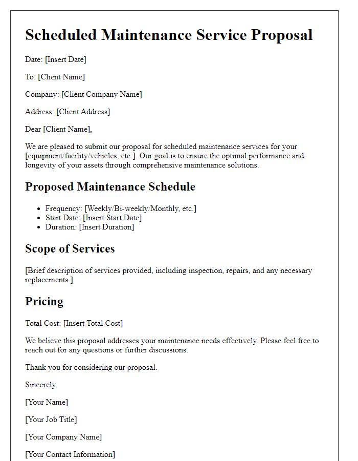 Letter template of scheduled maintenance service proposal