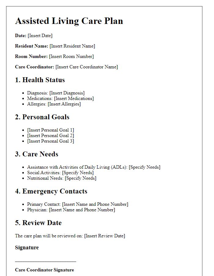 Letter template of assisted living care plan