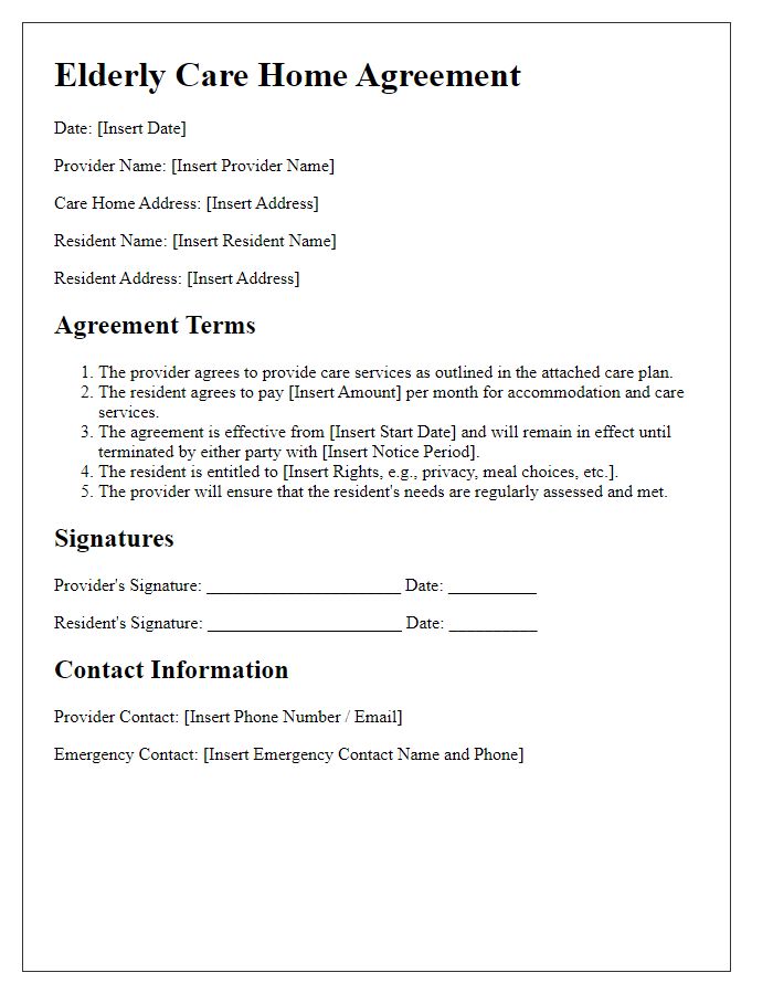 Letter template of elderly care home agreement