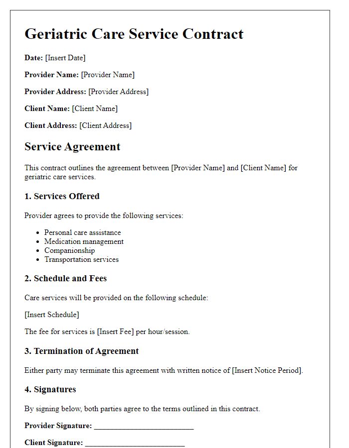 Letter template of geriatric care service contract