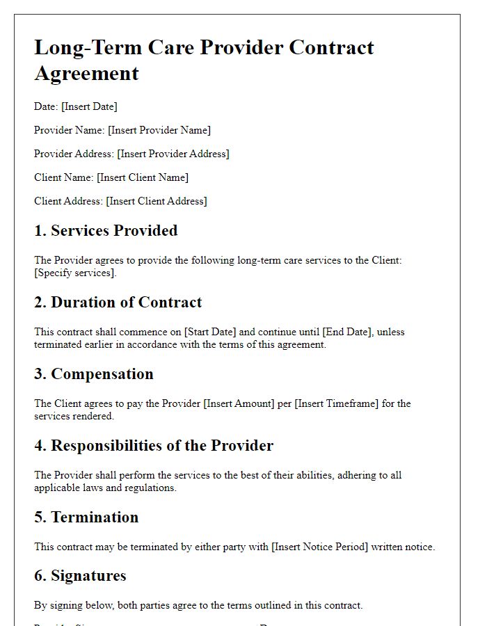 Letter template of long-term care provider contract