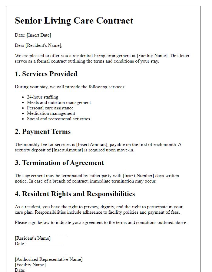 Letter template of senior living care contract