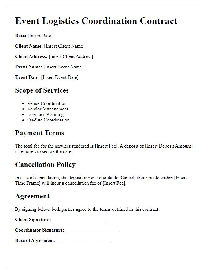 Letter template of event logistics coordination contract