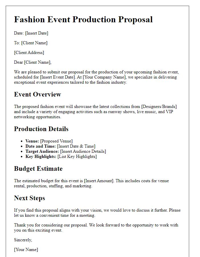 Letter template of fashion event production proposal