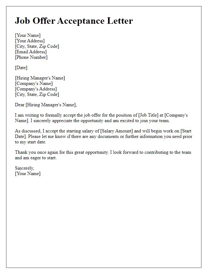 Letter template of Confirmation of Job Offer Acceptance