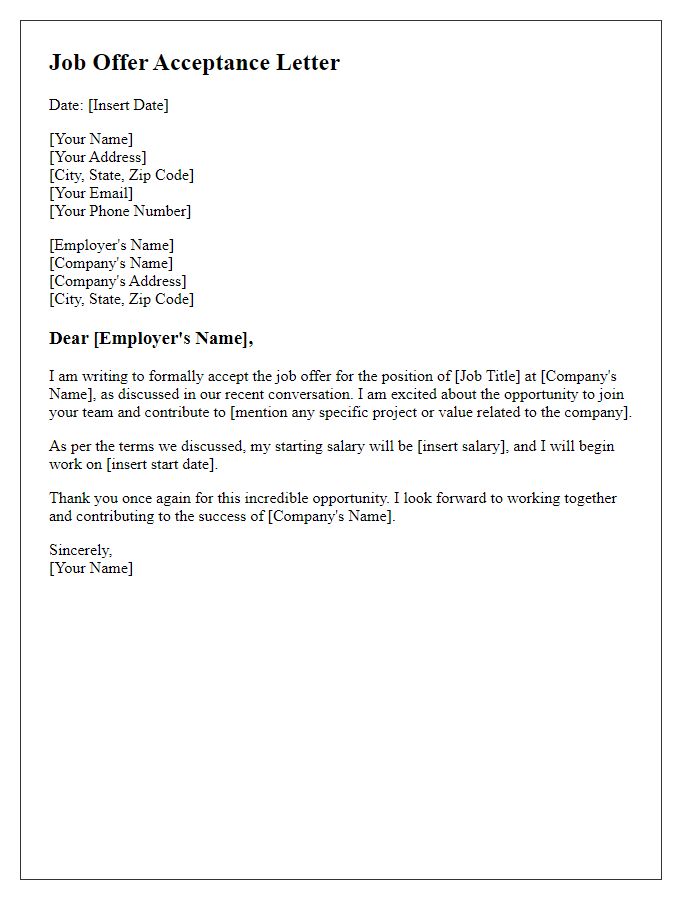 Letter template of Graciously Accepting Job Offer