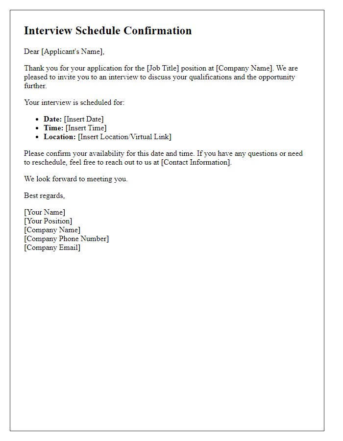 Letter template of applicant interview schedule confirmation