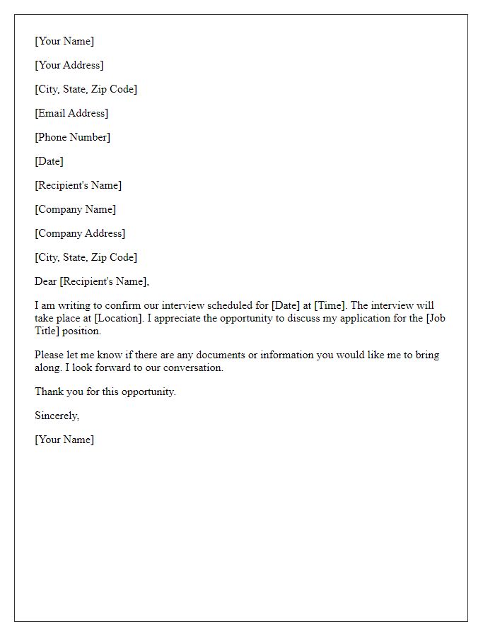 Letter template of confirmation for interview arrangements