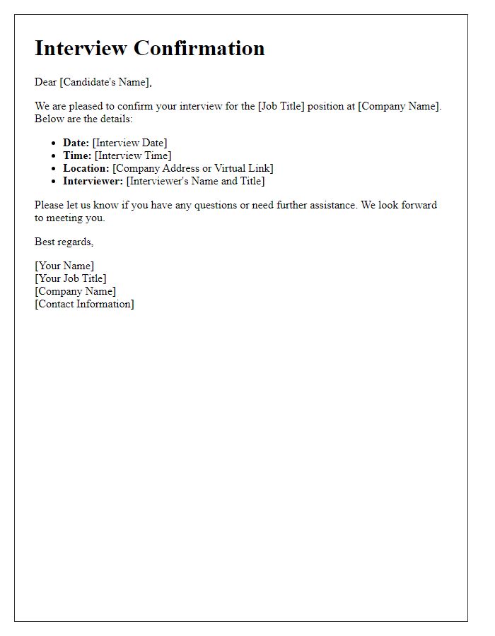 Letter template of confirmation for upcoming job interview